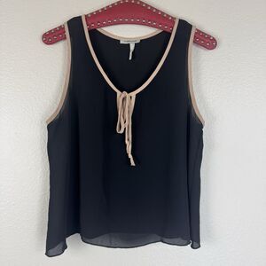 Vtg Y2K Ambiance Coquette Contrast Trim Sheer Keyhole Chiffon Tank Top Black M